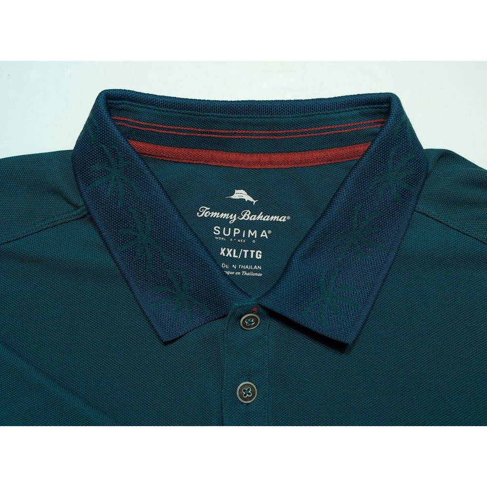 TOMMY BAHAMA Supima Polo Shirt Green Blue Floral XXL 2XL ~ Perfect! - Picture 3 of 10